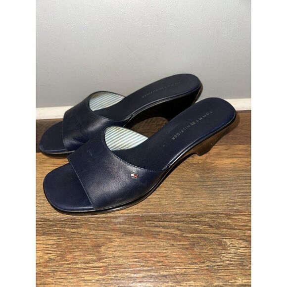 Tommy Hilfiger Navy Blue Marie Leather Sandals Size 10 - Picture 1 of 12